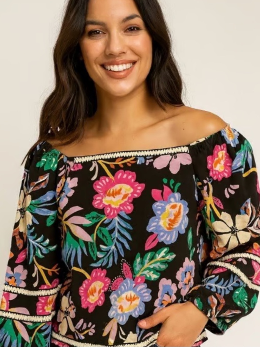 C&C California 100% linen Floral blouse Ballon Sleeve Top Women’s size XL